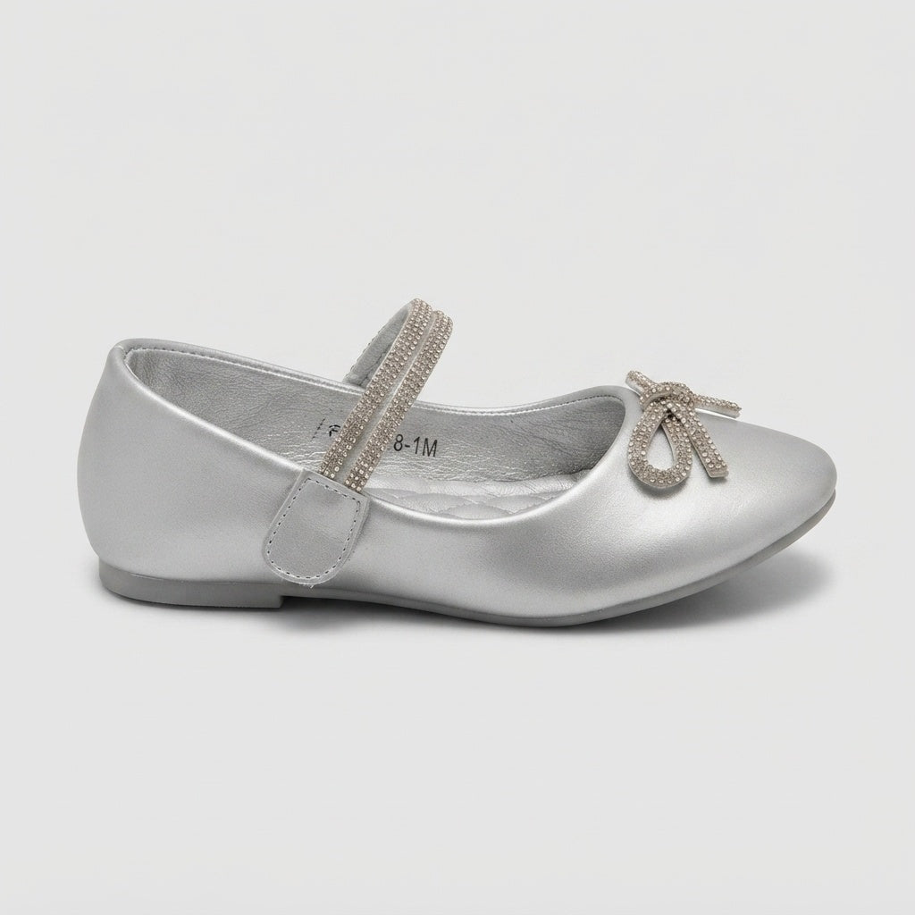 Girls Silver Bow Pumps - Hero Front View