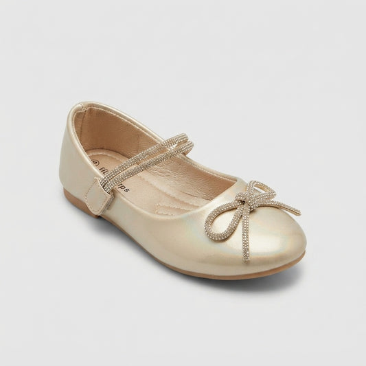 Girls Champagne Bow Pumps - Hero Front View