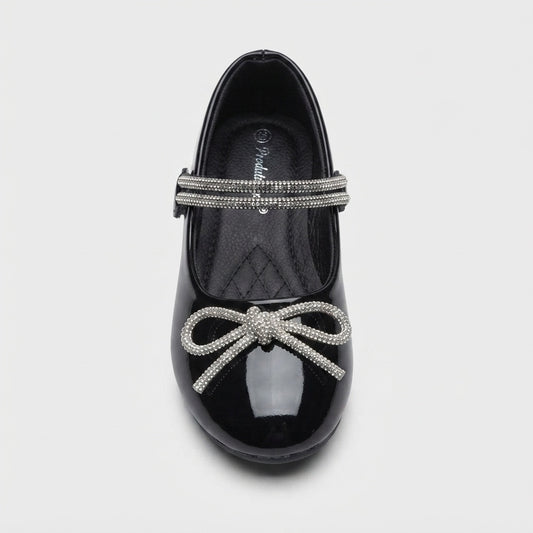Girls Black Bow Pumps - Hero Front View
