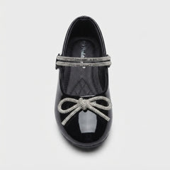 Girls Black Bow Pumps - Hero Front View