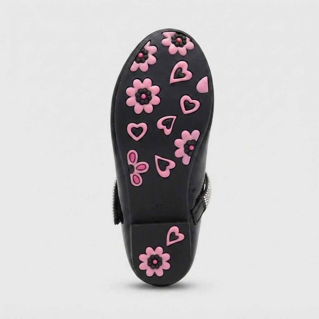 Girls Black Bow Pumps - Sole View