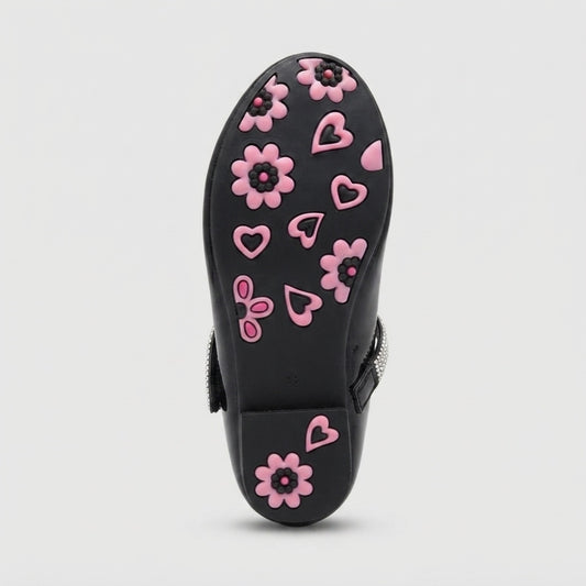 Girls Black Bow Pumps - Sole View
