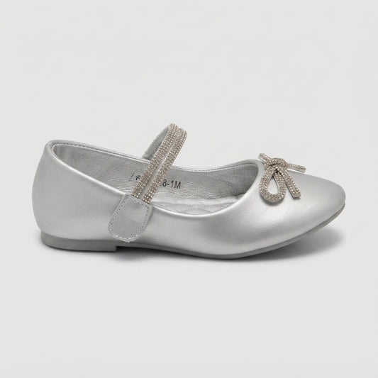 Girls Silver Bow Pumps - Hero Front View