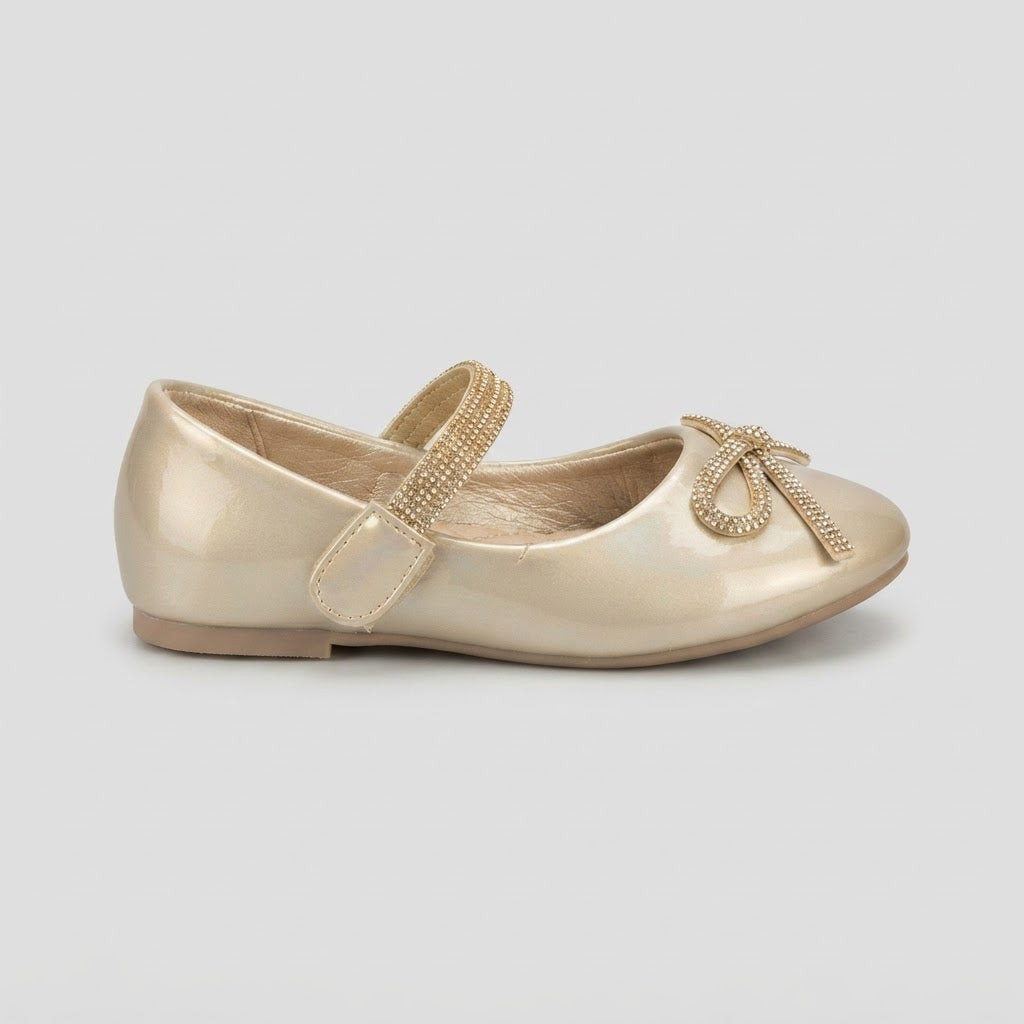 Girls Champagne Bow Pumps - Side View