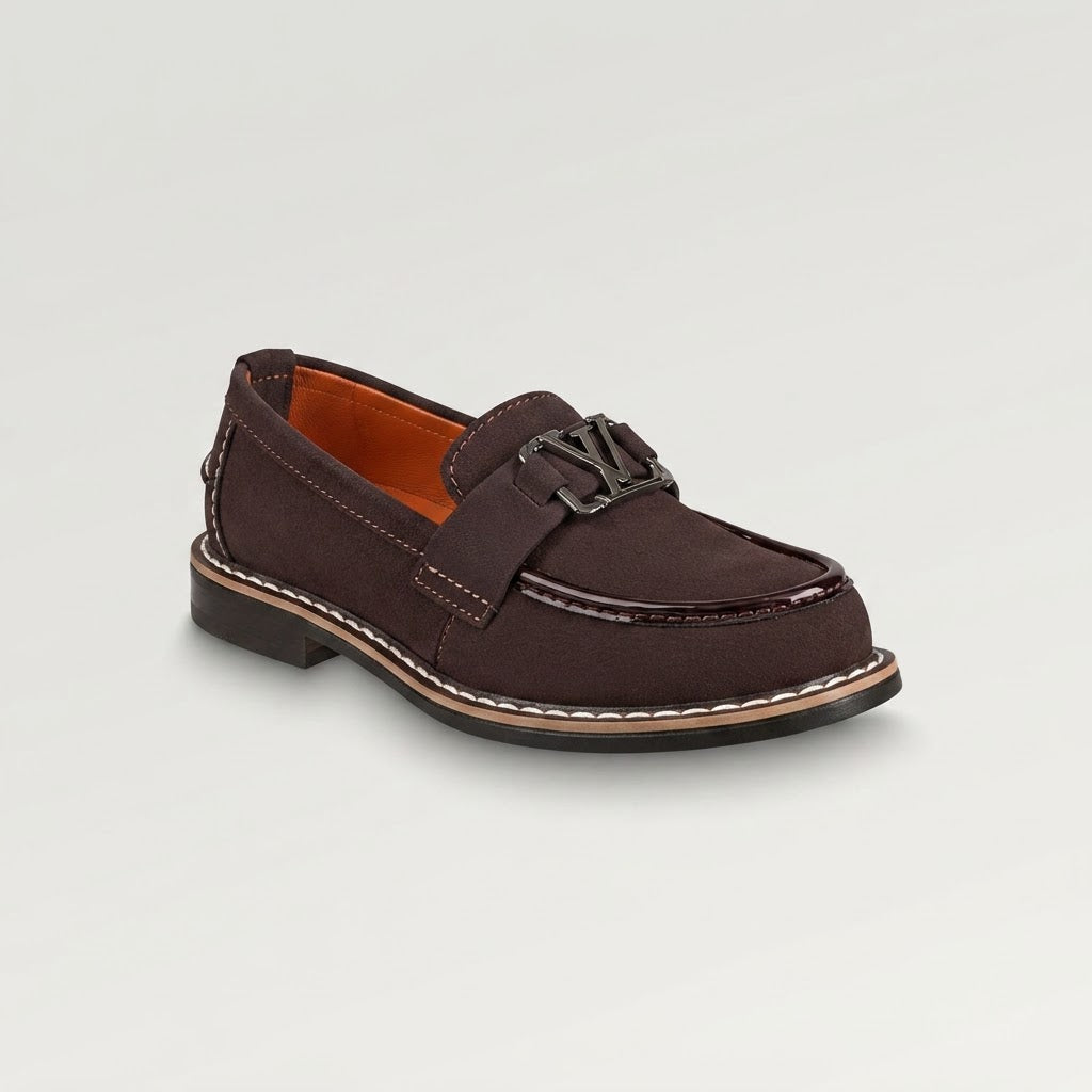 Boys Brown Suede Formal Loafer Shoes - Top Detail