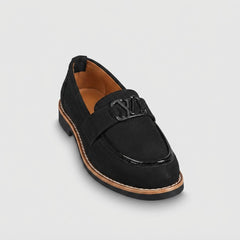 Boys Black Suede Formal Loafer Shoes - Side Angle
