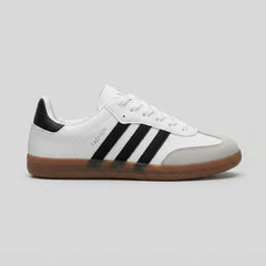 Boys White Retro Trainer With Black Stripes - Full Pair View