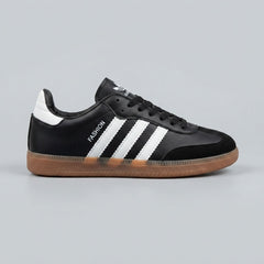 Boys Black Retro Trainer With White Stripes - Side Angle