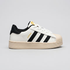 Boys Cream Shell-Toe Trainer With Striped Side - Top or Front Detail